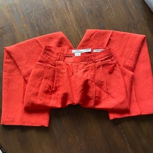 Vintage AKA Eddie Bauer linen blend tomato red pants high waist side zip pleated